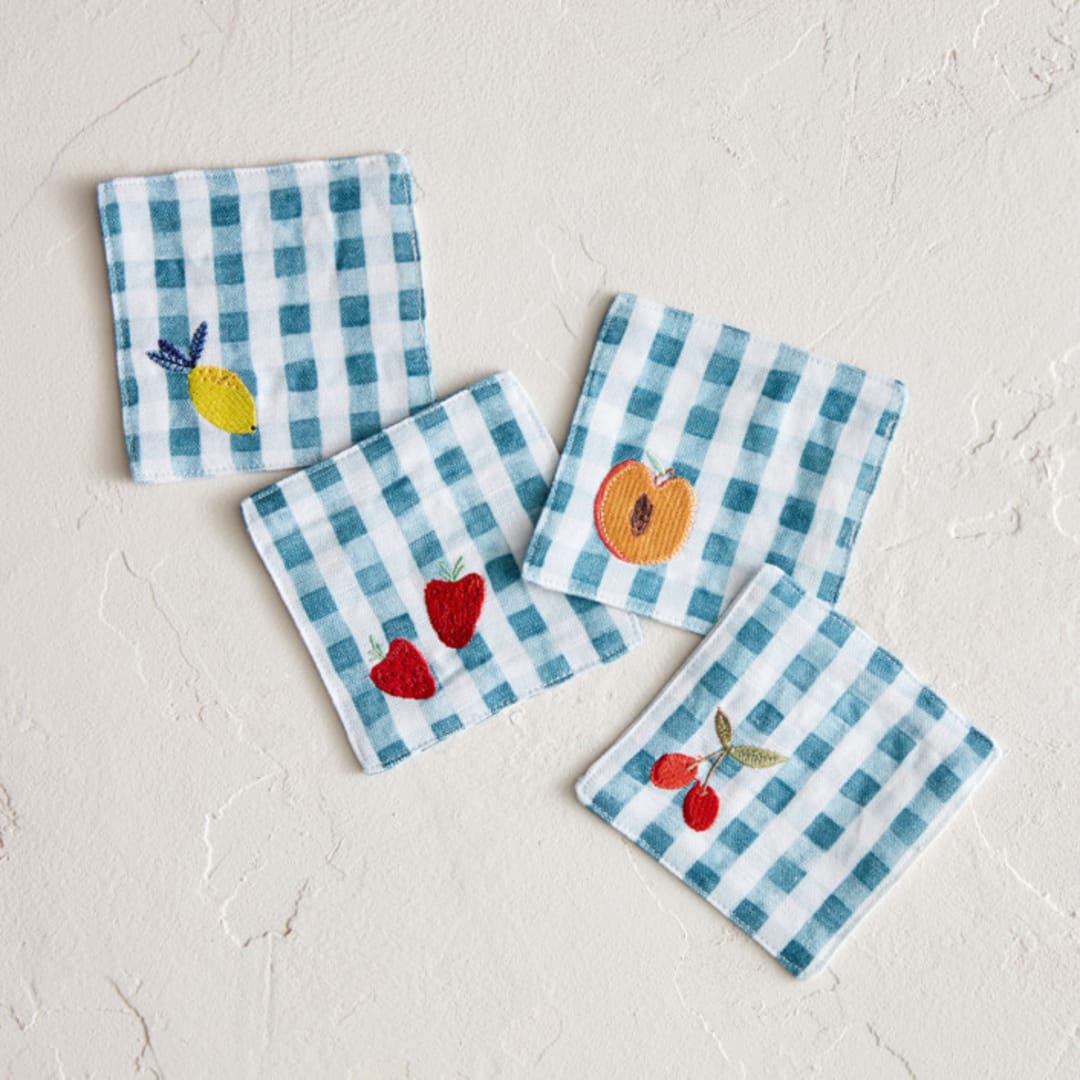 "Sweet Fruit Gingham" - Coasters in Sky by Multiple Artists - Coasters, Set of 4