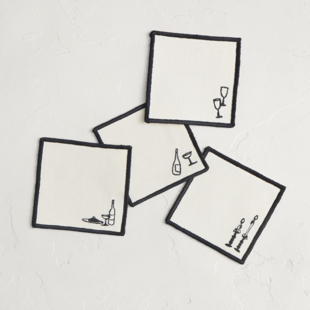 "Wine and Dine" - Coasters in Cream by Ani Somi - Coasters, Set of 4