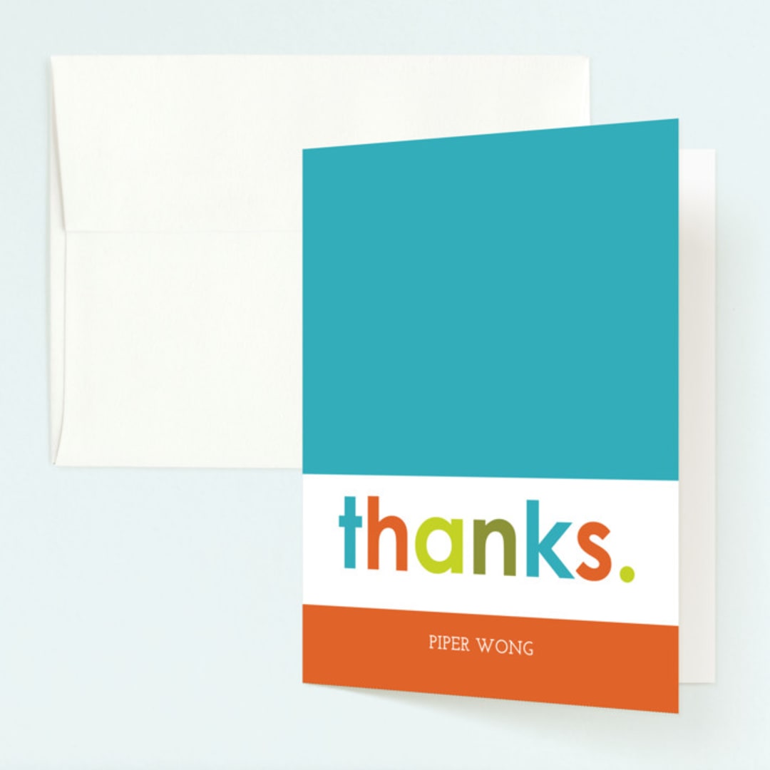 "Colorful One" - Children's Birthday Party Thank You Cards in Teal by Denise Malacrea - Front