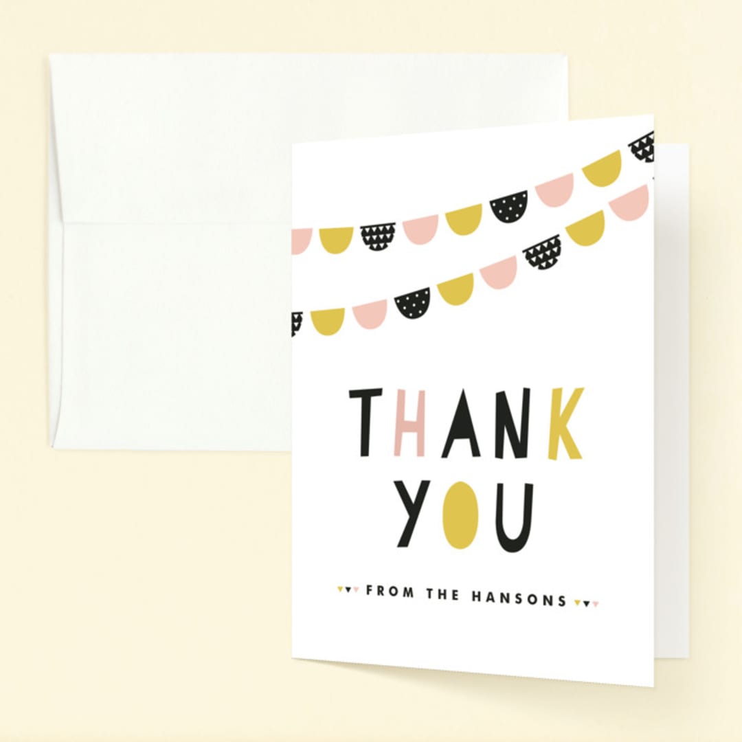 "Baby Bunting" - Children's Birthday Party Thank You Cards in Blush by Melissa Egan of Pistols - Front