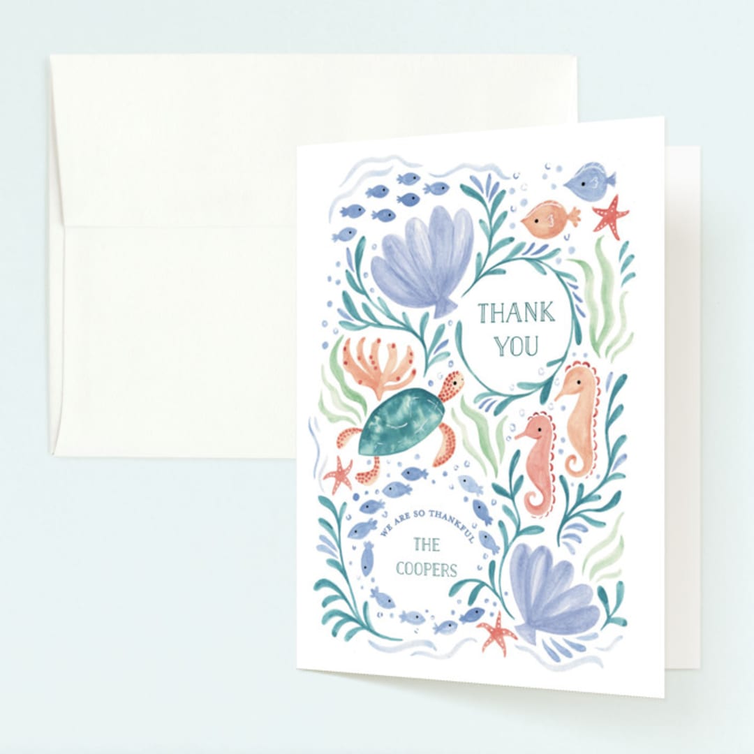 "Sea Party" - Children's Birthday Party Thank You Cards in Lavender Waters by Sarah Knight - Front