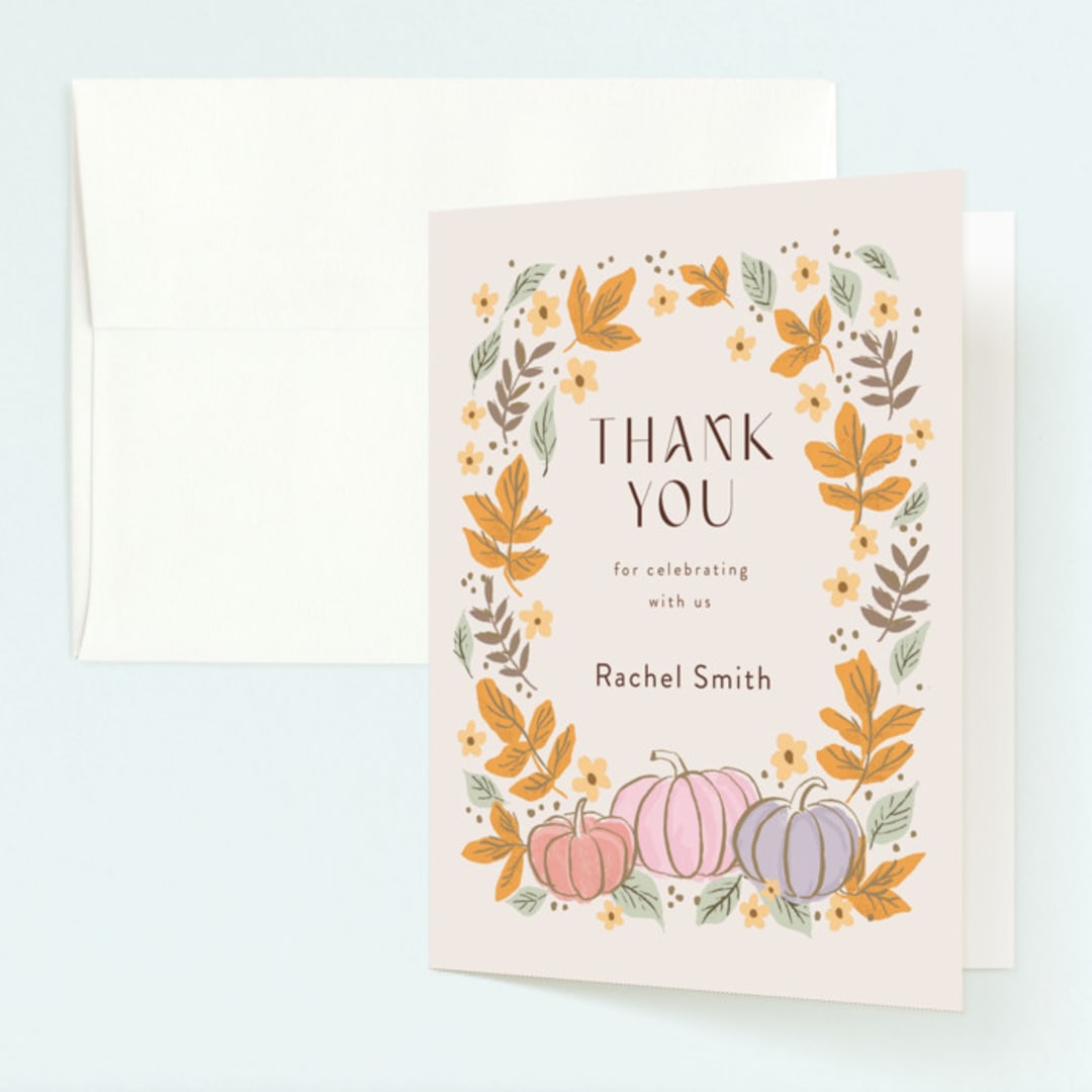"pastel pumpkins" - Children's Birthday Party Thank You Cards in Pudding by Cass Loh - Front