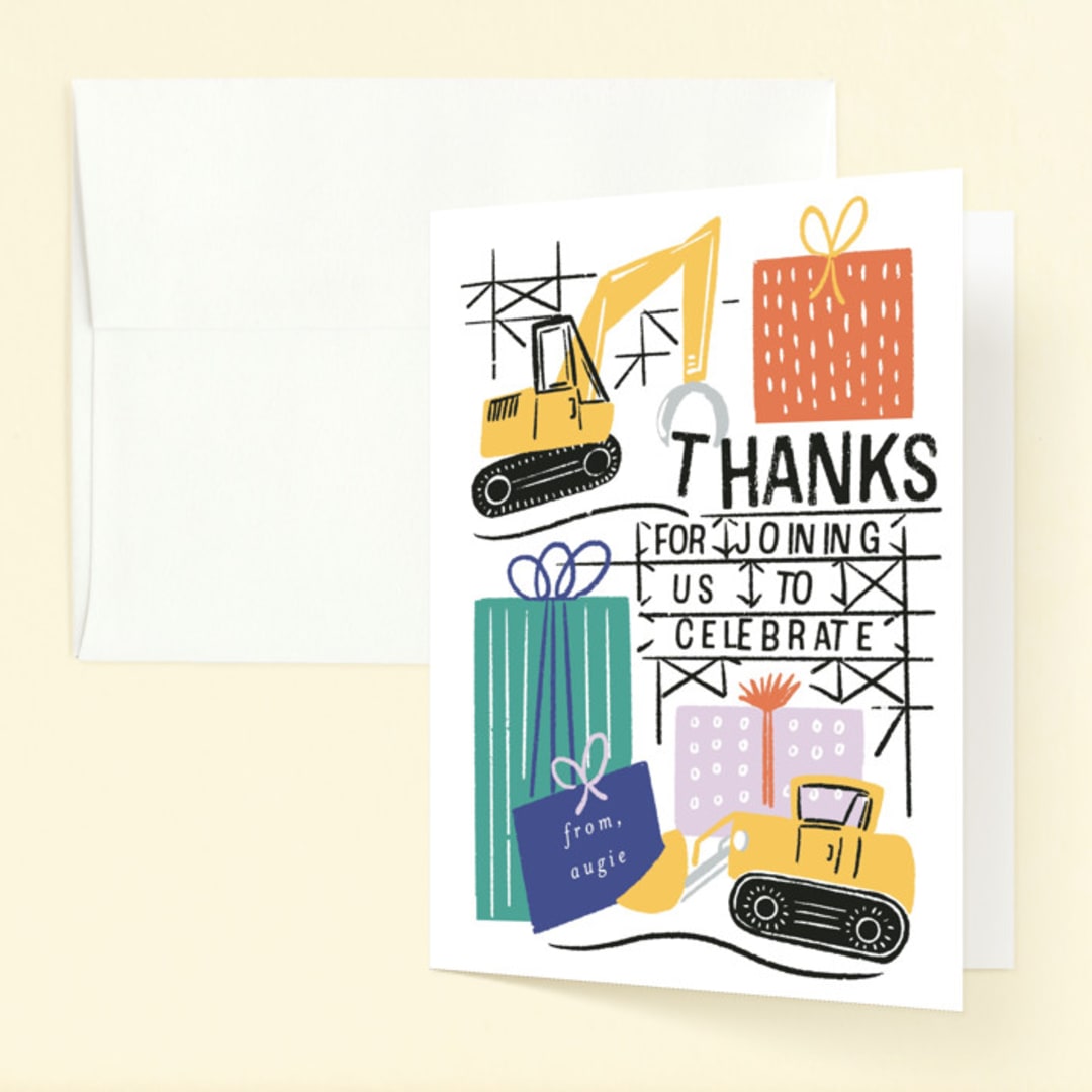 "Build it Birthday" - Children's Birthday Party Thank You Cards in Citrine by Shiny Penny Studio - Front