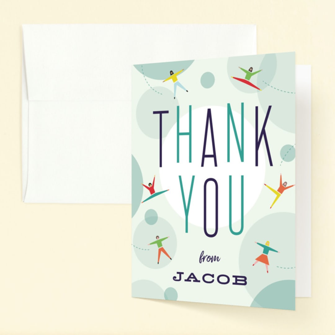 "Bounce into a birthday" - Children's Birthday Party Thank You Cards in Aquamarine by Heather Francisco - Front