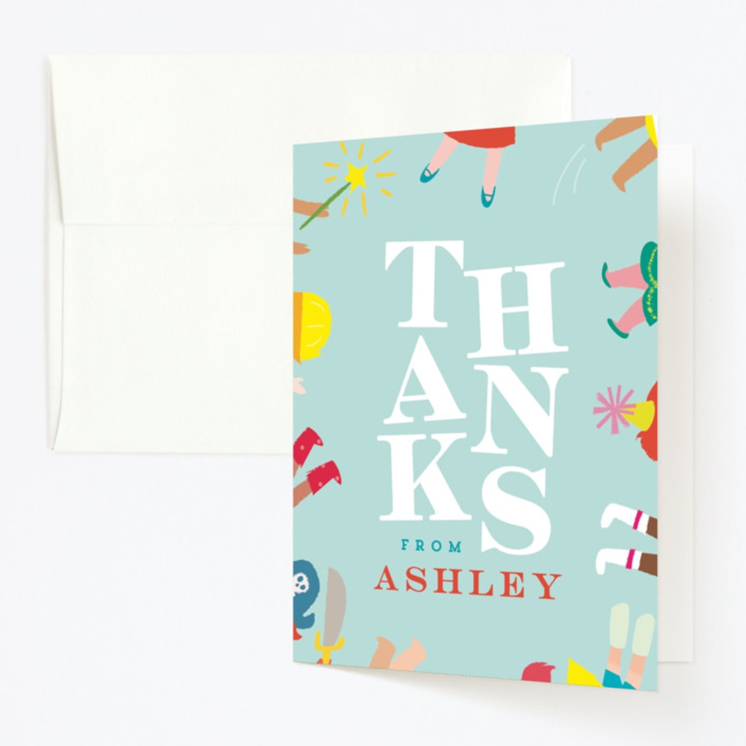 "Bounce" - Children's Birthday Party Thank You Cards in Sky by Lori Wemple - Front