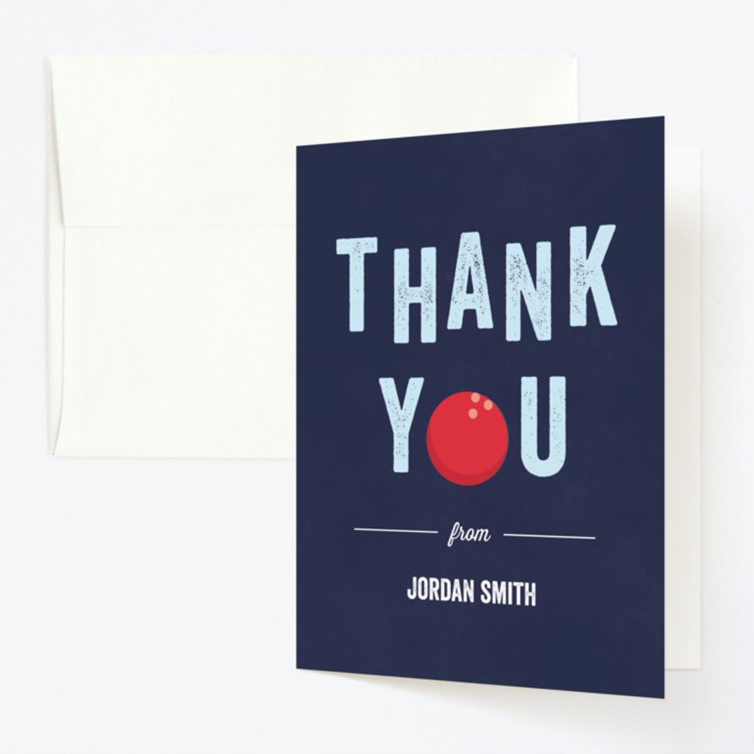 "Bowling birthday party" - Children's Birthday Party Thank You Cards in Blue Slate by Anupama - Front