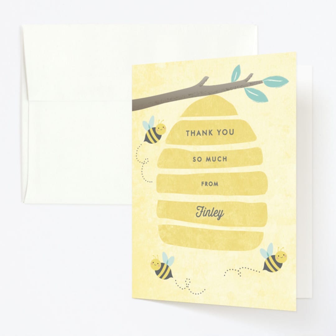 "Buzzing Beehive" - Children's Birthday Party Thank You Cards in Daisy by Karidy Walker - Front