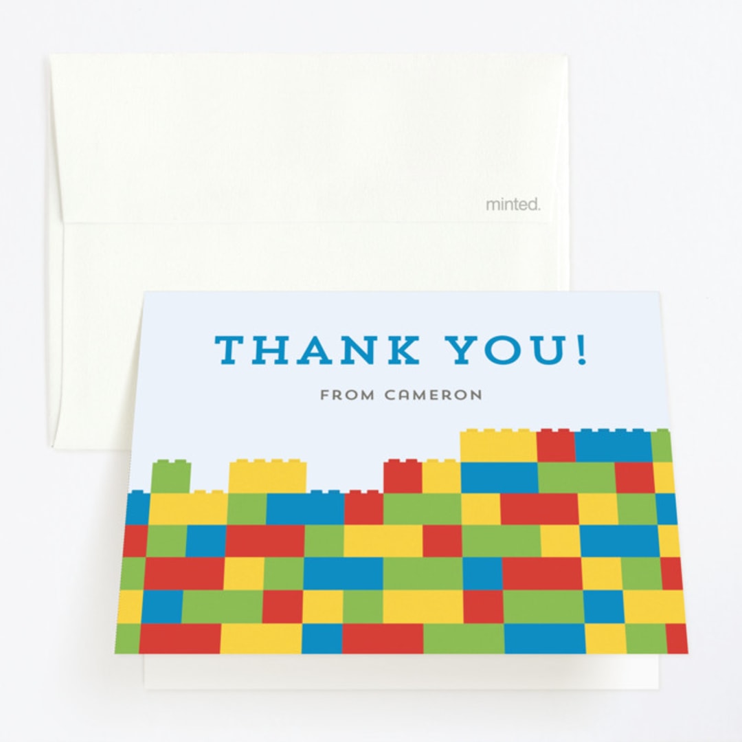"Master Builders Party" - Children's Birthday Party Thank You Cards in Cobalt by Belia Simm - Front