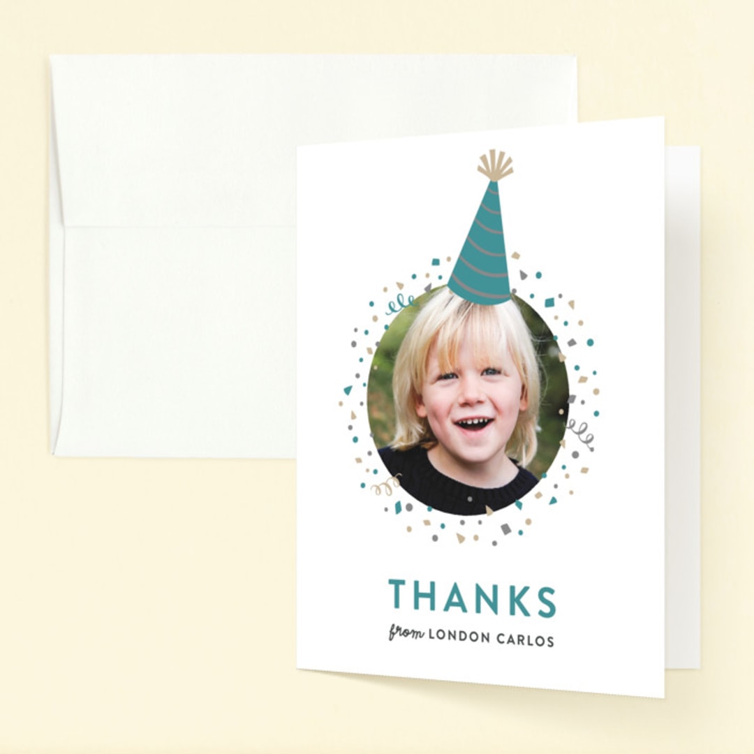"Party Hat" - Children's Birthday Party Thank You Cards in Teal by Hooray Creative - Front