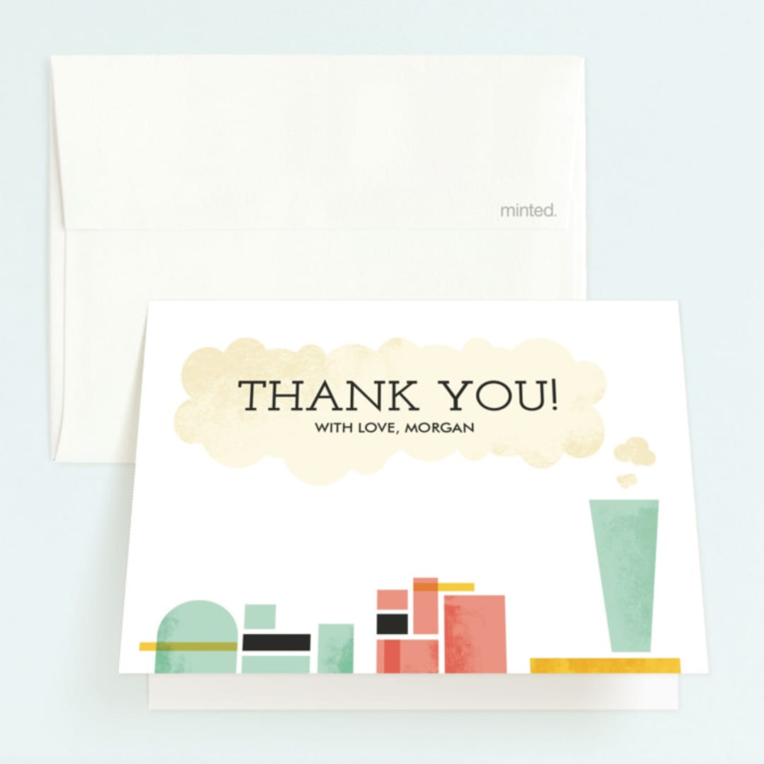 "Mod Conductor" - Children's Birthday Party Thank You Cards in Rose by Kayla King - Front