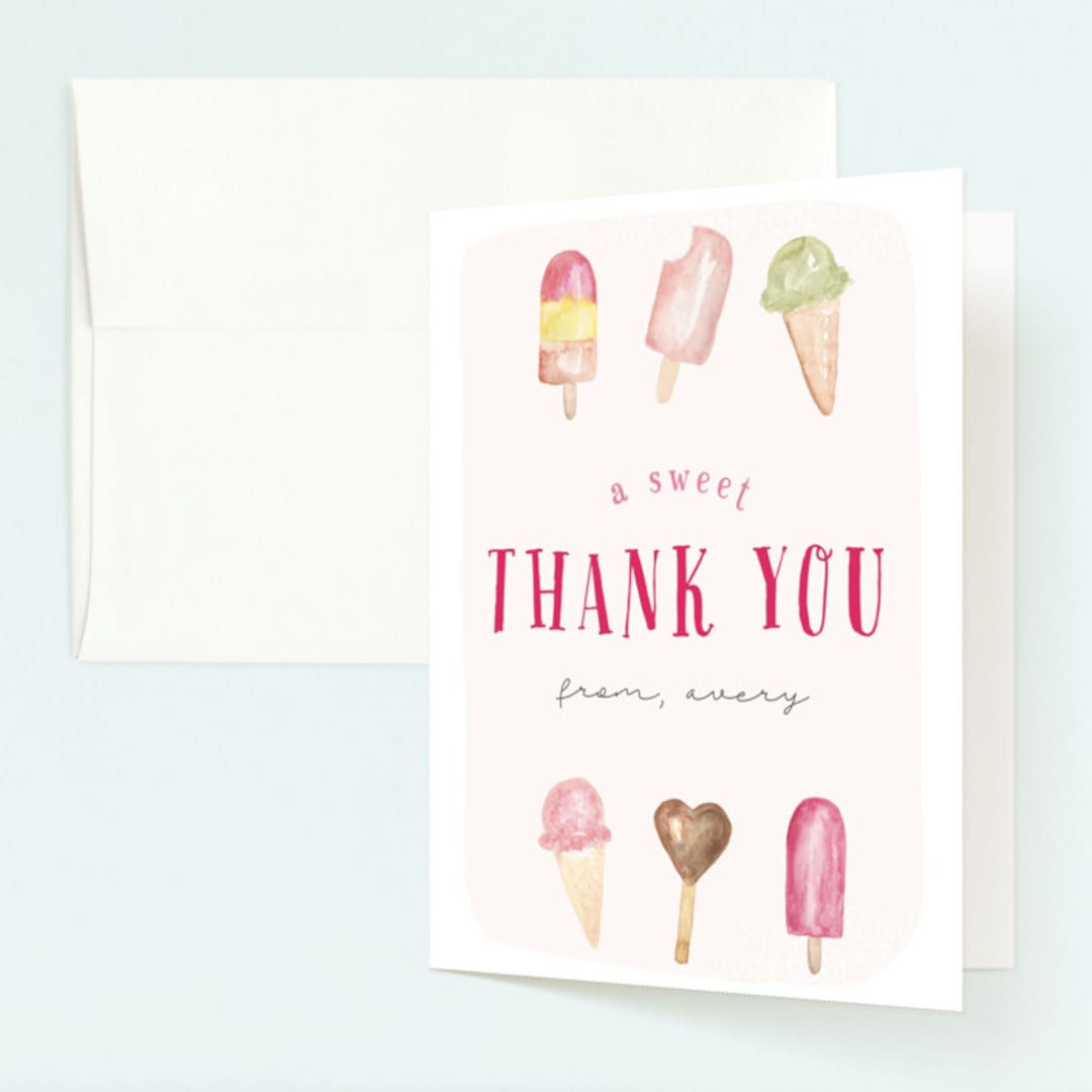 "Ice Cream Parlor" - Children's Birthday Party Thank You Cards in Blush by Nicoletta Savod - Front