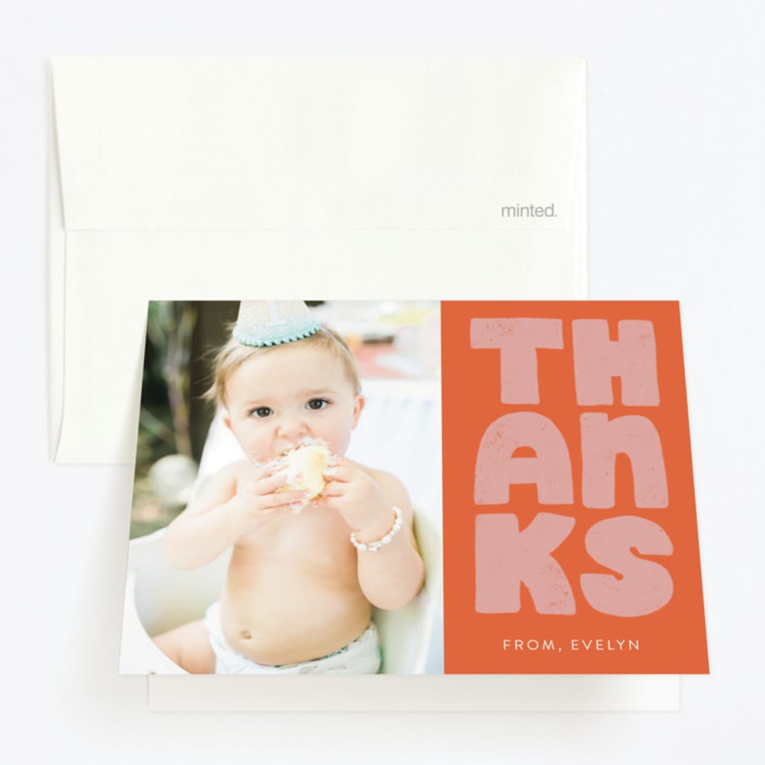 "a big one" - Children's Birthday Party Thank You Cards in Bubble Gum by Jen Owens - Front