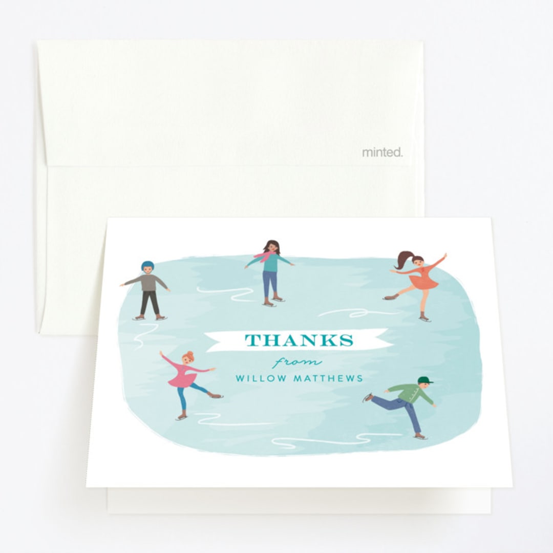 "playful ice rink" - Children's Birthday Party Thank You Cards in Glacier by Karidy Walker - Front