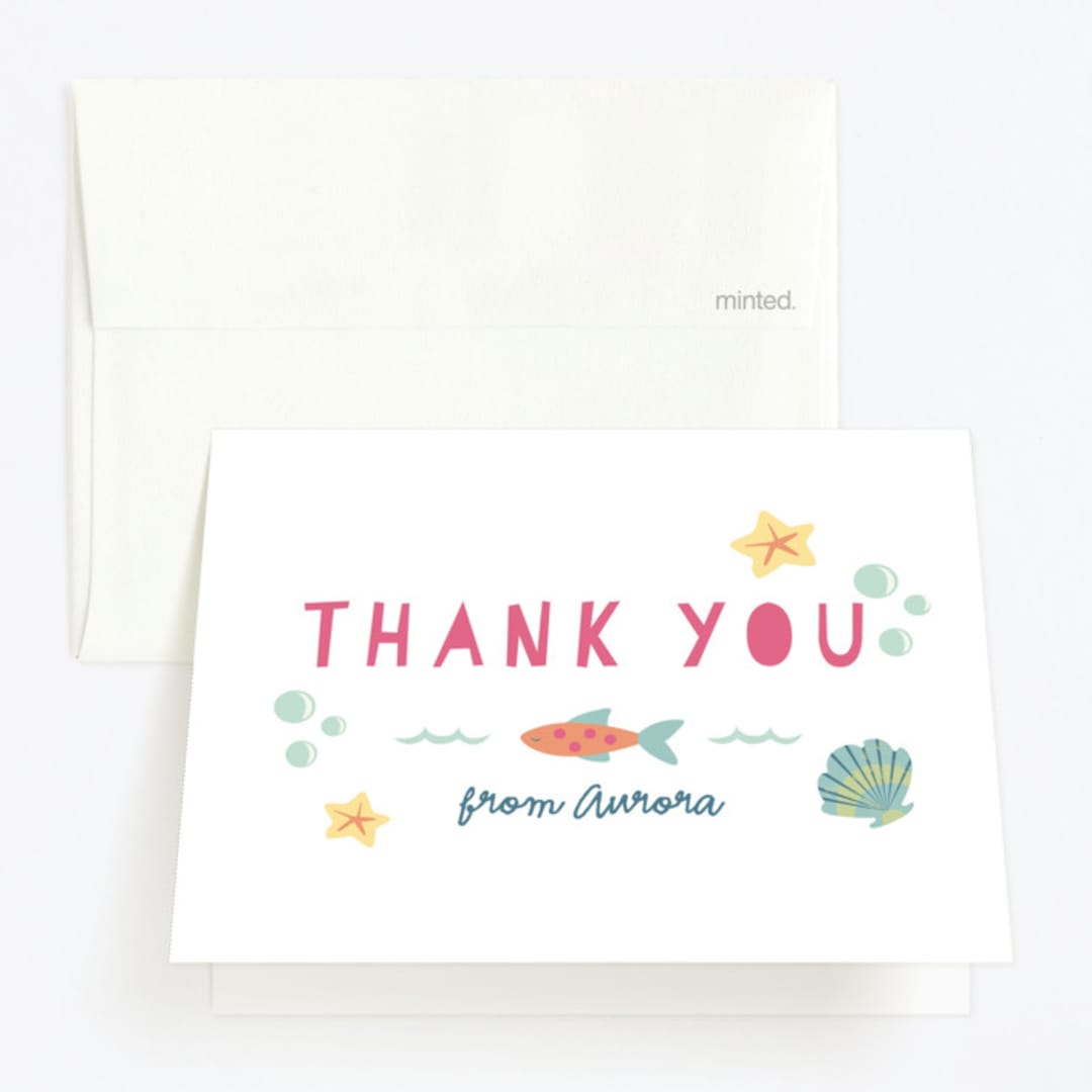 "Sirena" - Children's Birthday Party Thank You Cards in Coral by peetie design - Front