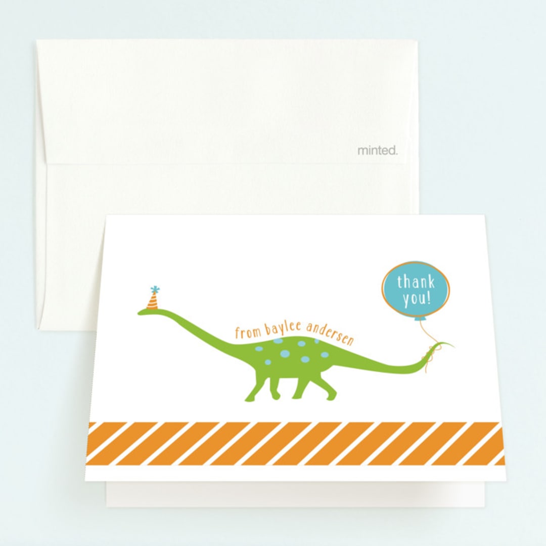 "Party Like A Dinosaur" - Children's Birthday Party Thank You Cards in Lake by freckle fish - Front