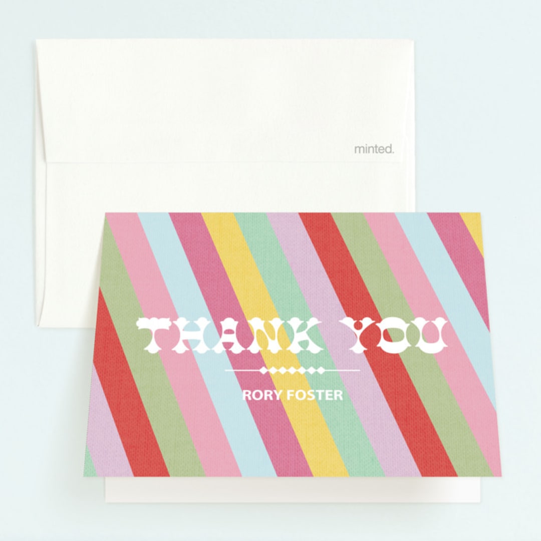 "Circus Stripes" - Children's Birthday Party Thank You Cards in Rainbow by SimpleTe Design - Front
