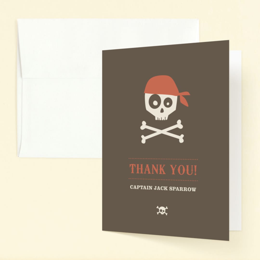"Argh Pirates" - Children's Birthday Party Thank You Cards in Chocolate by Lori James - Front