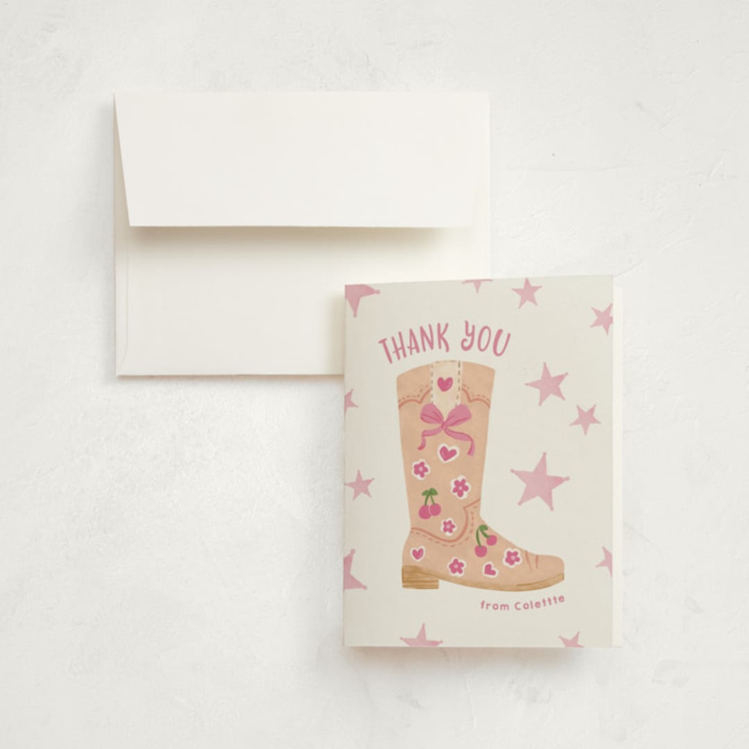 "lets Rodeo" - Children's Birthday Party Thank You Cards in Rose by Creo Study - Front