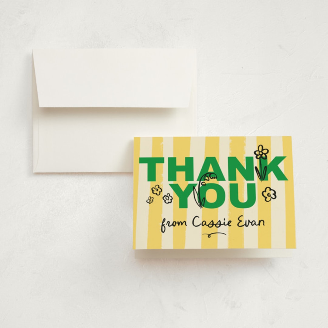 "Wild and Three" - Children's Birthday Party Thank You Cards in Buttercup by Jenna Holcomb - Front