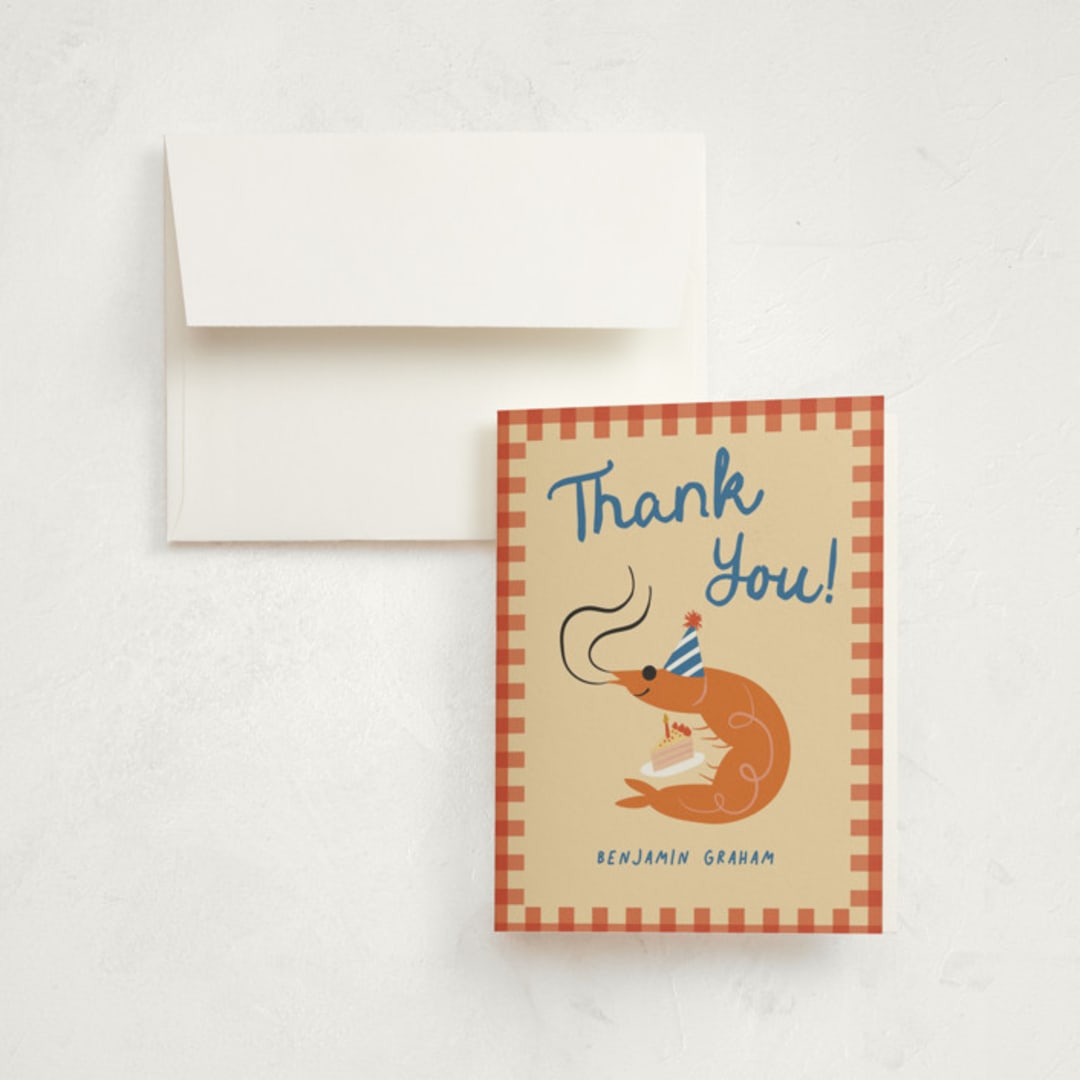 "Party Prawn" - Children's Birthday Party Thank You Cards in Cajun by Jennifer Lew - Front