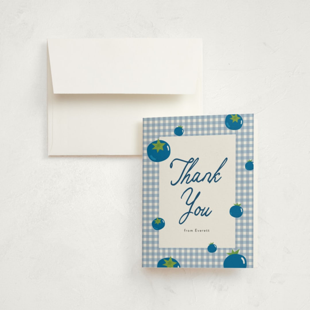 "Berry Sweet" - Children's Birthday Party Thank You Cards in Blueberry by Sarah Hawkins Designs - Front