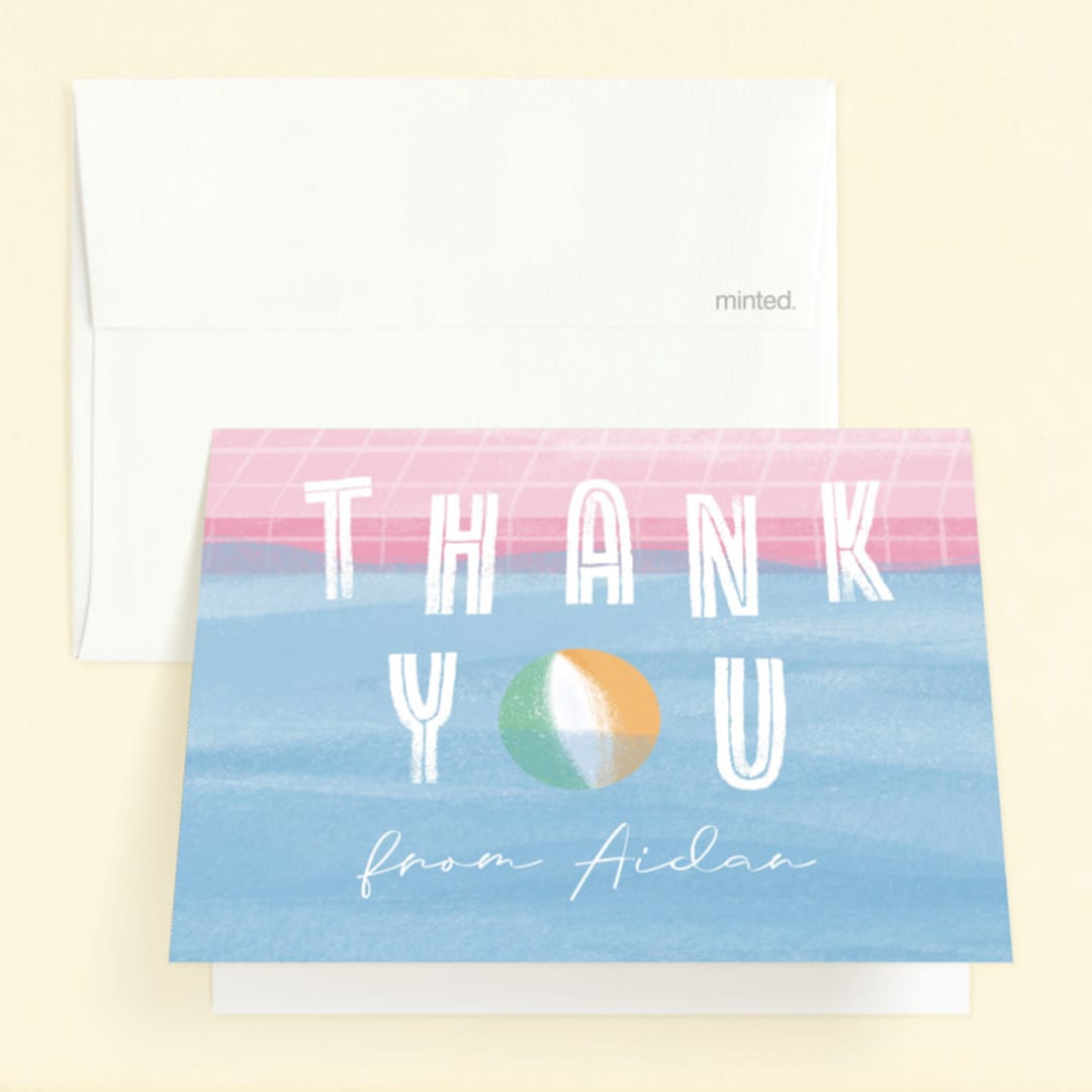 "Bobbing Beachball" - Children's Birthday Party Thank You Cards in Cotton Candy by Beth Murphy - Front