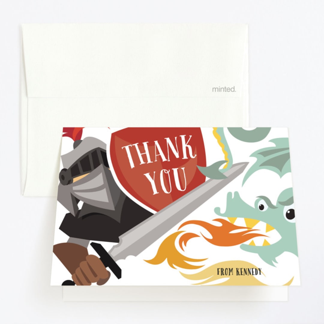 "Knight in Shining Armor" - Children's Birthday Party Thank You Cards in Crimson by Haley Warner - Front
