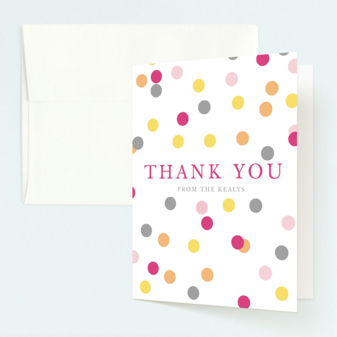 "Confetti Fun" - Children's Birthday Party Thank You Cards in Hot Pink by Pretty Girl Designs - Front