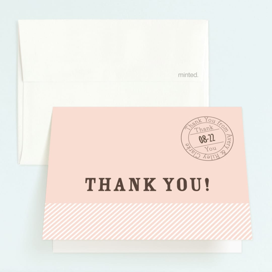 "Vintage Stripes" - Children's Birthday Party Thank You Cards in Soft Rose by BeachPaperCo - Front