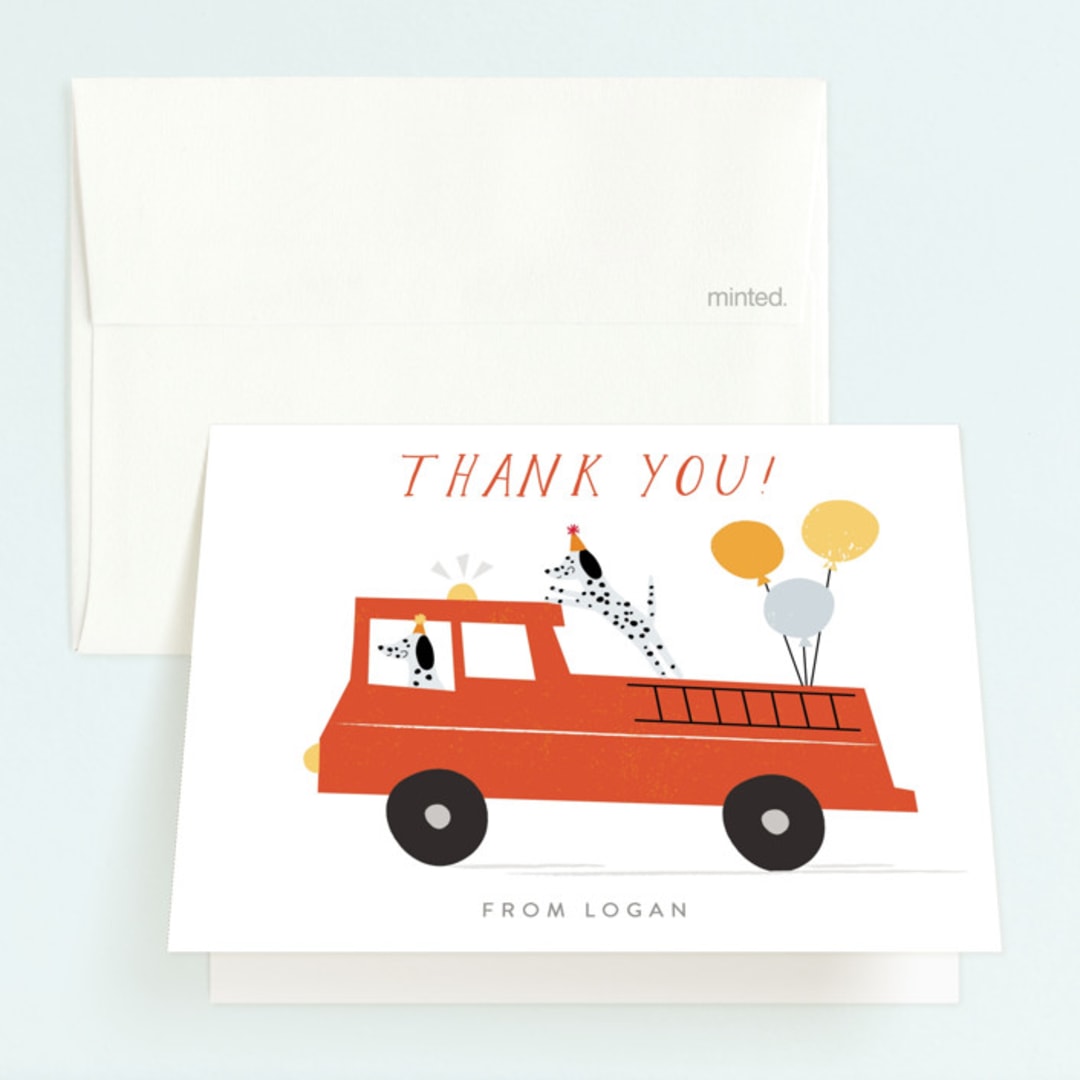 "Sound The Alarm!" - Children's Birthday Party Thank You Cards in Dalmatian by Angela Thompson - Front
