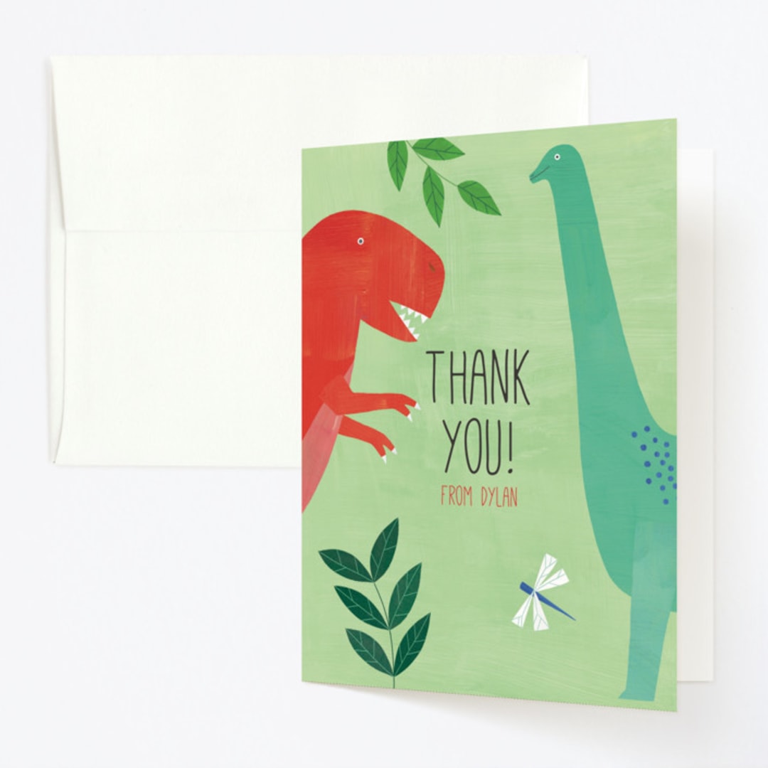"Let's Roar DInosaur" - Children's Birthday Party Thank You Cards in Forest by melanie mikecz - Front