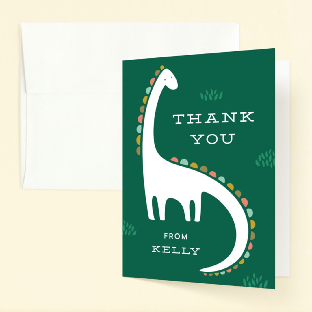 "Dinotastic" - Children's Birthday Party Thank You Cards in Palm by Laura Hankins - Front