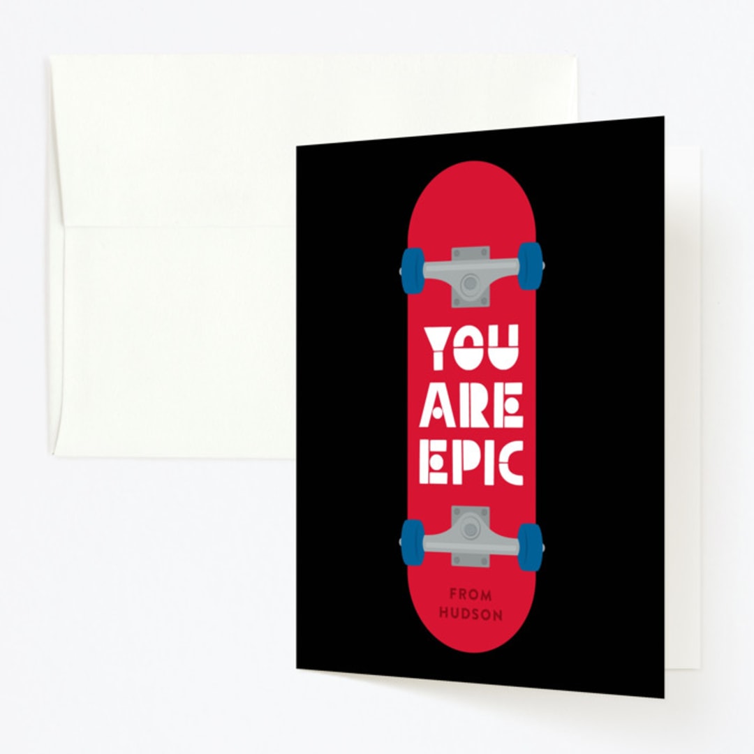 "Skateboard" - Children's Birthday Party Thank You Cards in Siren by Kacey Kendrick Wagner - Front