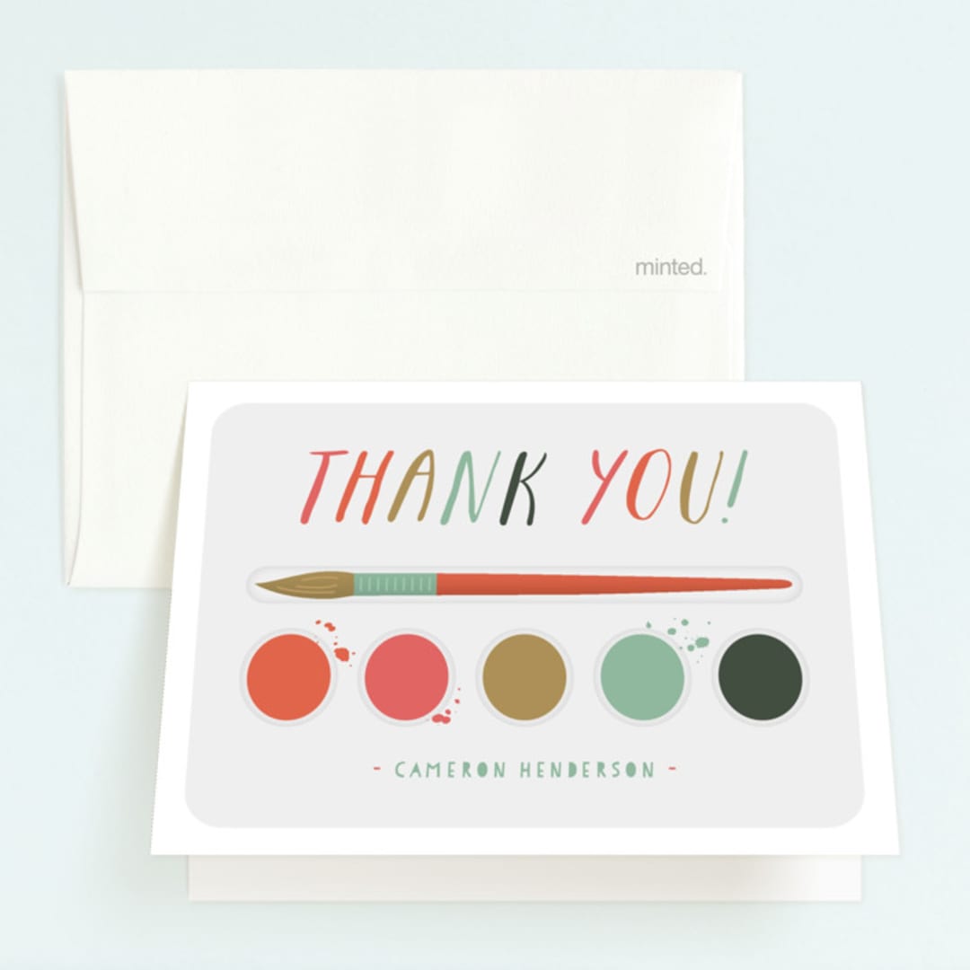 "Paint Kit" - Children's Birthday Party Thank You Cards in Tangerine by Shari Margolin - Front
