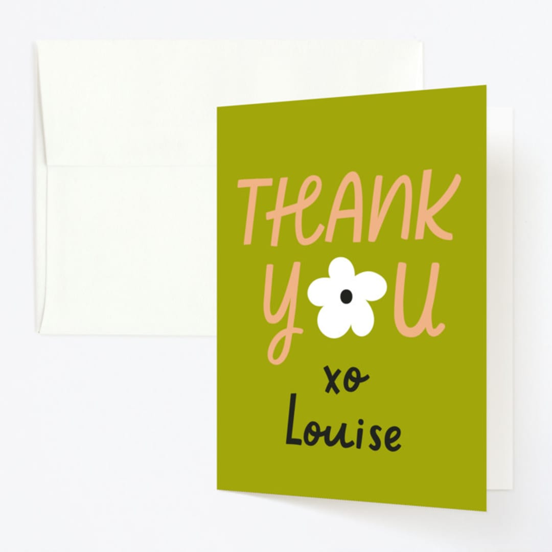 "Flower Cake" - Children's Birthday Party Thank You Cards in Lime by Baumbirdy - Front