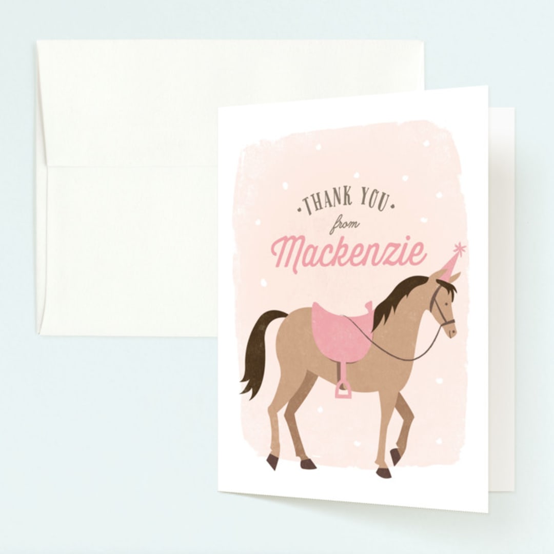 "Saddle Up" - Children's Birthday Party Thank You Cards in Rose by Karidy Walker - Front