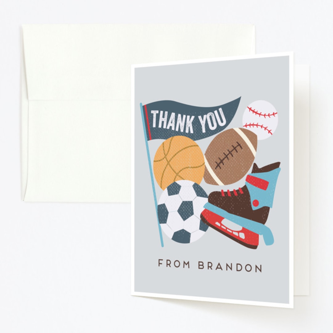 "All Star" - Children's Birthday Party Thank You Cards in Glacier by peetie design - Front