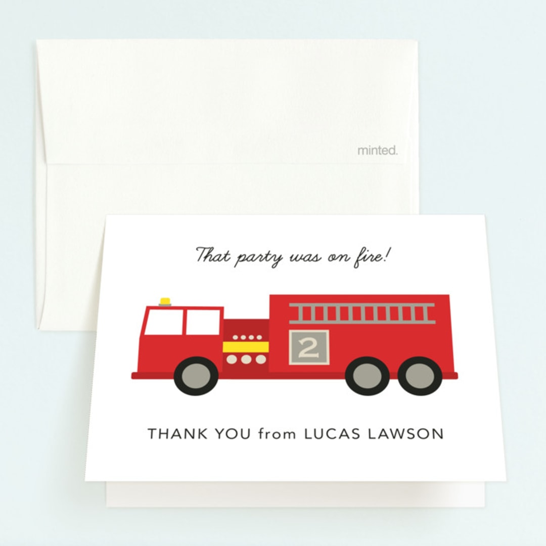 "firehouse" - Children's Birthday Party Thank You Cards in Firetruck by Julee London - Front