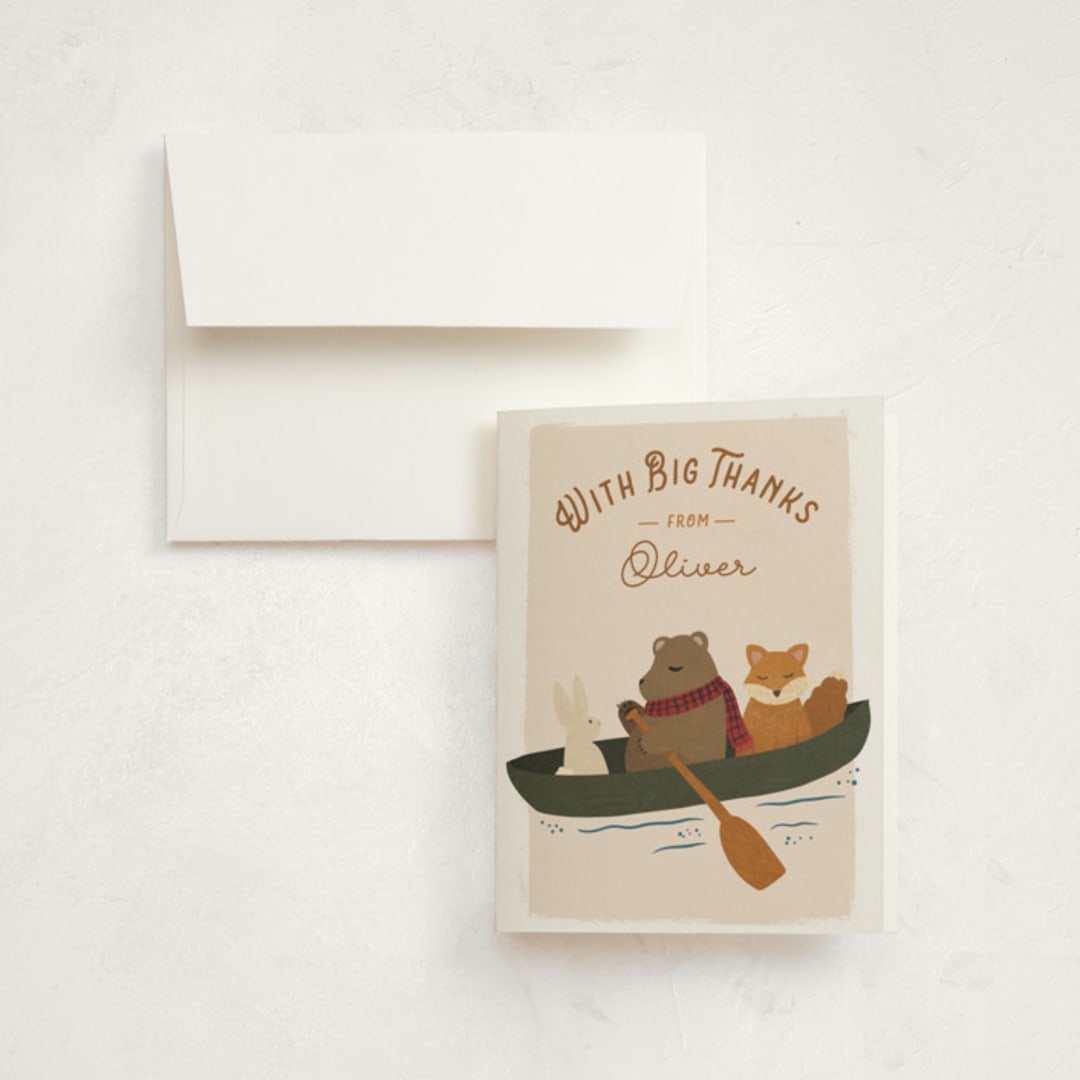 "Adventure Awaits" - Children's Birthday Party Thank You Cards in Forest by Jenna Holcomb - Front