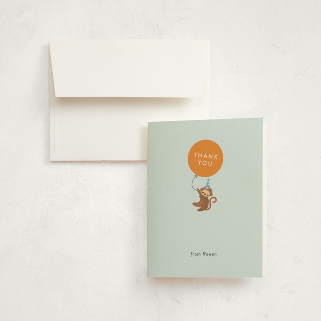 "Party Animal Cake" - Children's Birthday Party Thank You Cards in Aqua by Itsy Belle Studio - Front