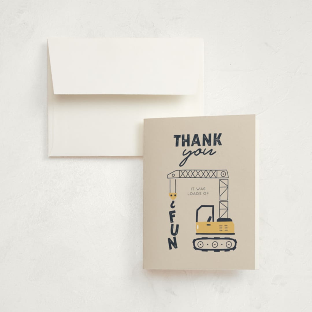 "Ready Two Dig" - Children's Birthday Party Thank You Cards in Mint by Britt - Front