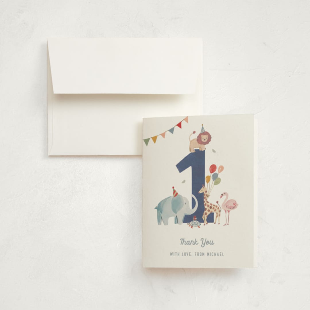 "WILD ONE" - Children's Birthday Party Thank You Cards in Cement by Teju Reval - Front