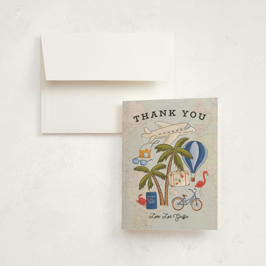 "First Class - Birthday" - Children's Birthday Party Thank You Cards in Aqua by Meagan Griffin - Front