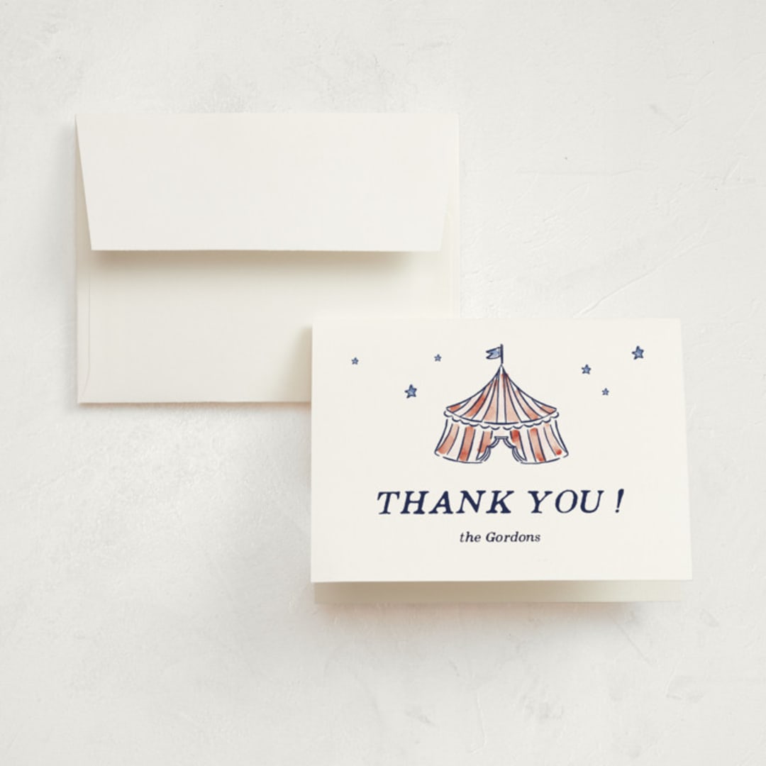 "Circus Day" - Children's Birthday Party Thank You Cards in Sky by Pati Cascino - Front