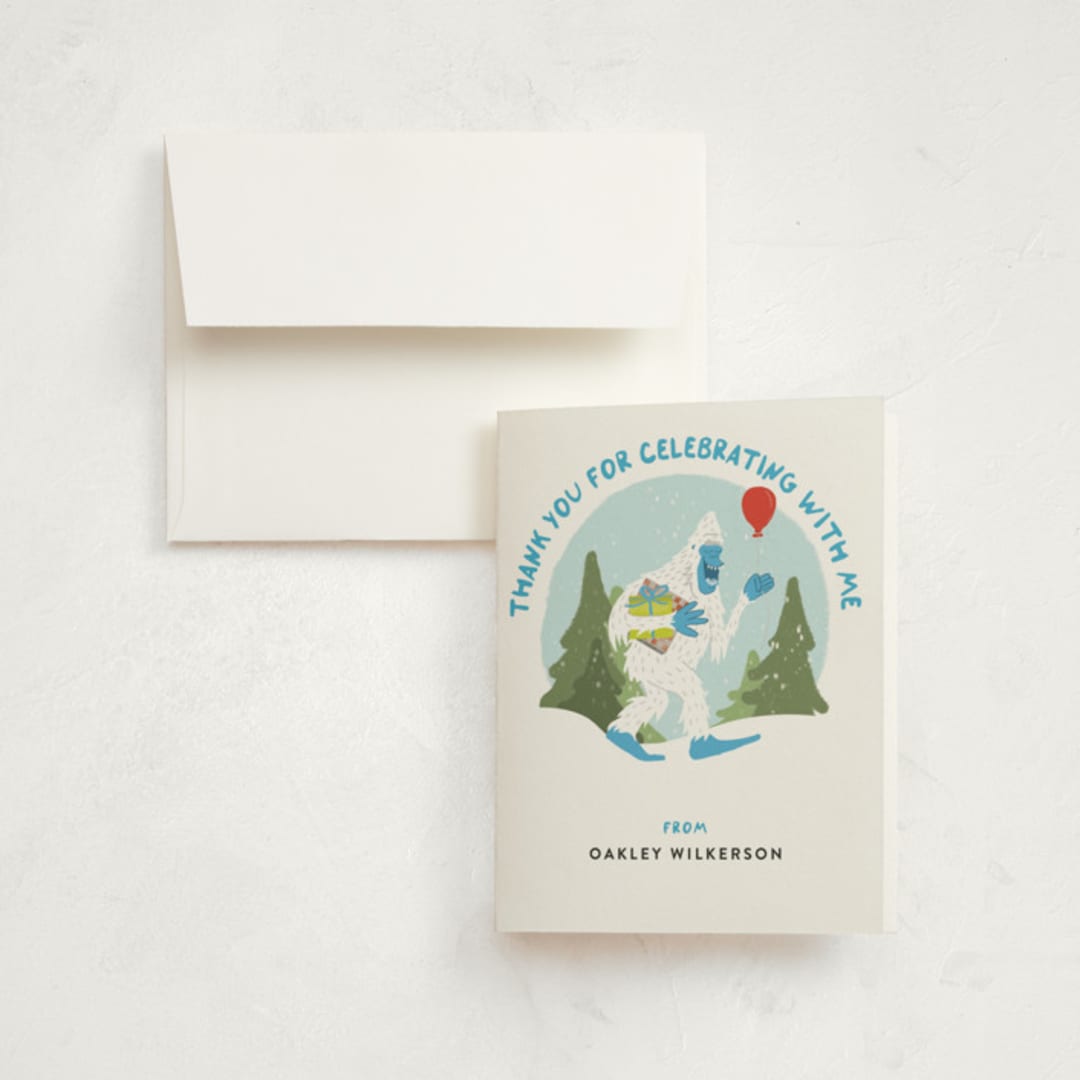 "Yeti to Party?" - Children's Birthday Party Thank You Cards in Frost by Ashley Bird - Front