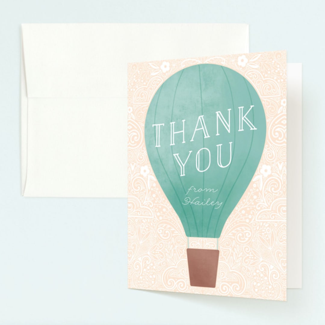 "Hot Air Balloon Birthday" - Children's Birthday Party Thank You Cards in Teal by Noonday Design - Front