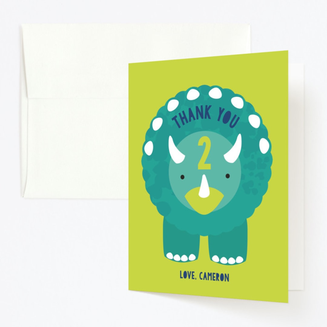 "Tri Birthday" - Children's Birthday Party Thank You Cards in Teal by Itsy Belle Studio - Front