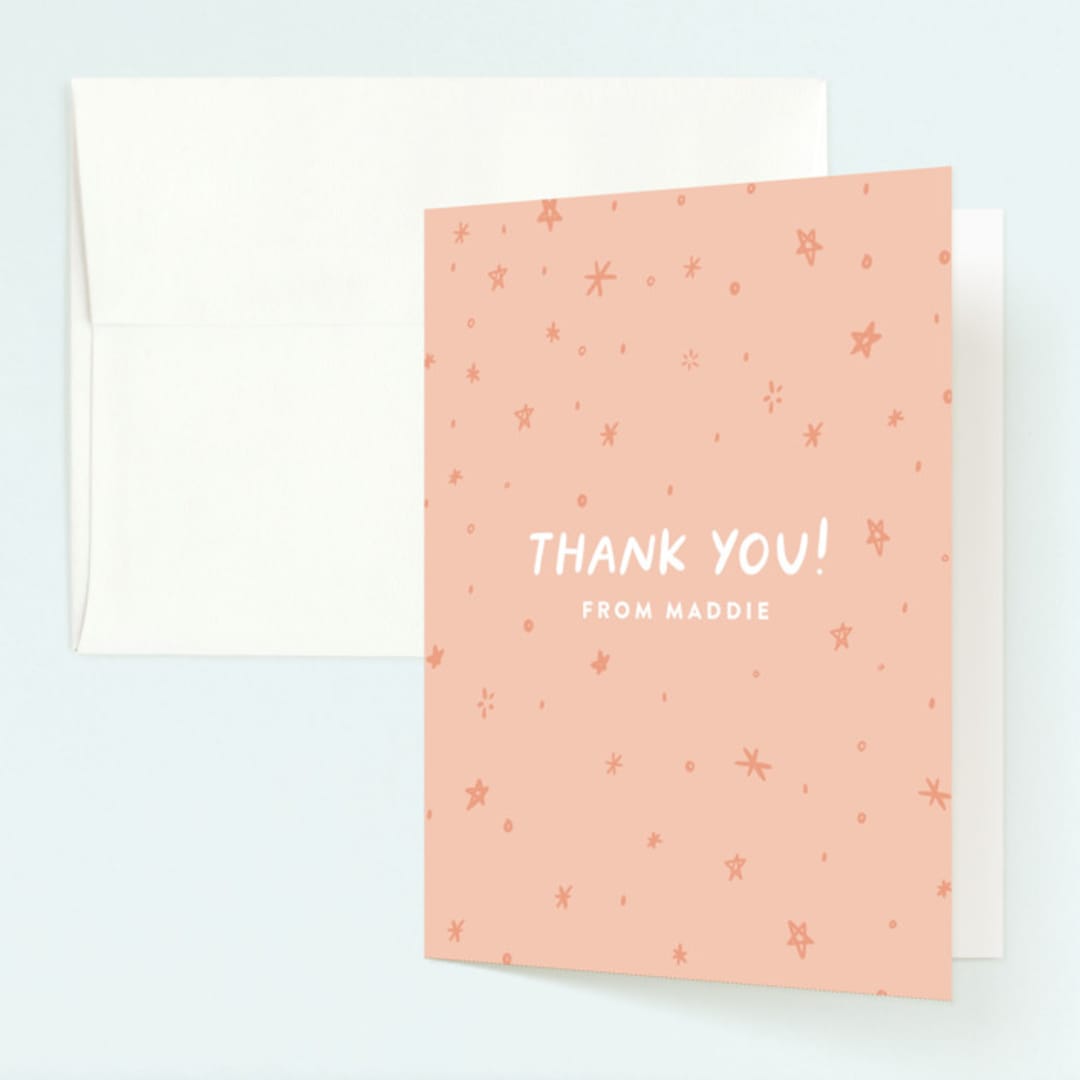 "Calling All Princesses" - Children's Birthday Party Thank You Cards in Blush by Half Pint Studio - Front