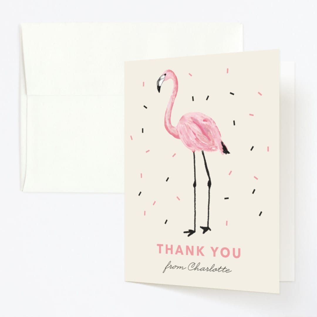 "flamingo sprinkles" - Children's Birthday Party Thank You Cards in Crepe by Cass Loh - Front