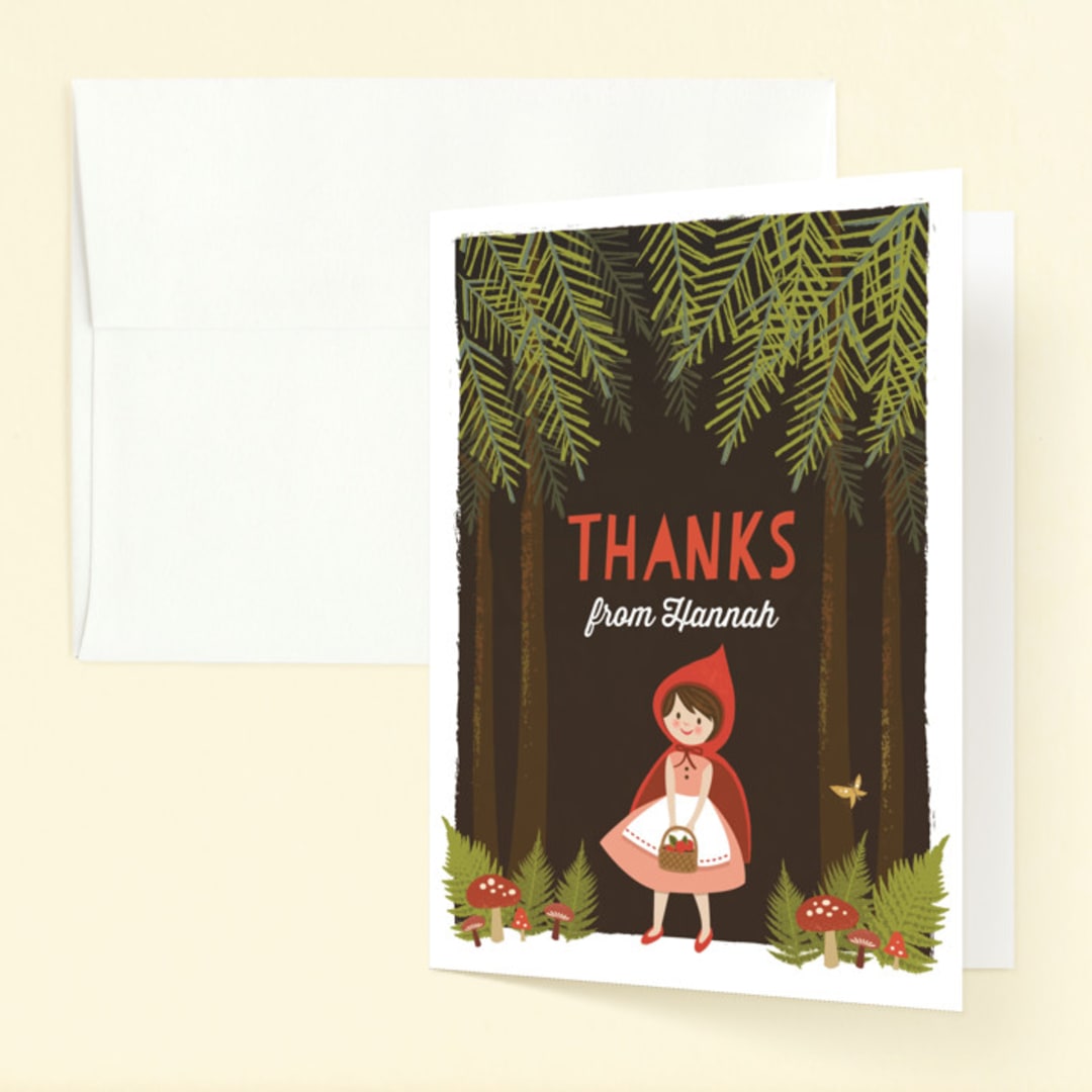 "Through The Woods" - Children's Birthday Party Thank You Cards in Candy Apple by Karidy Walker - Front